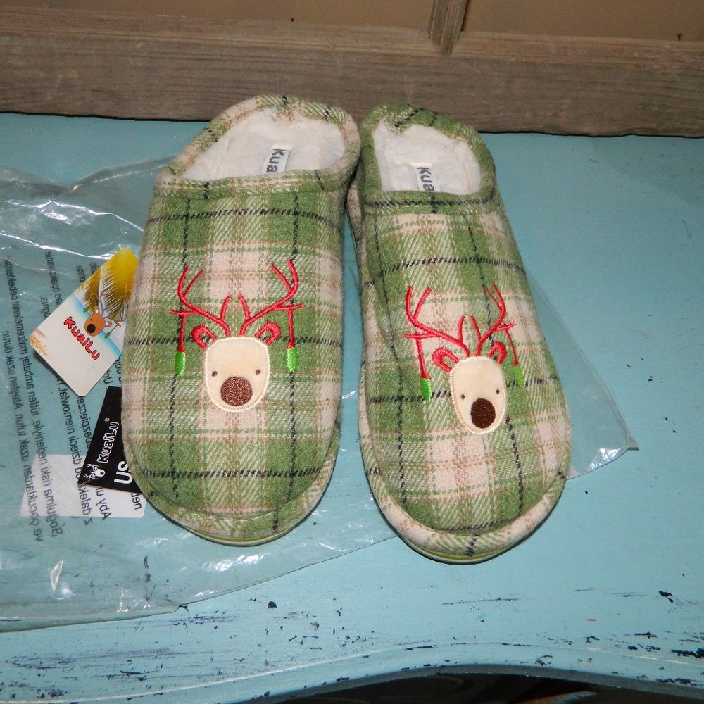 Kuailu Plaid Memory Foam House Slippers Size 6